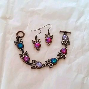 Jeweled Owl Set/Bracelet & Earrings